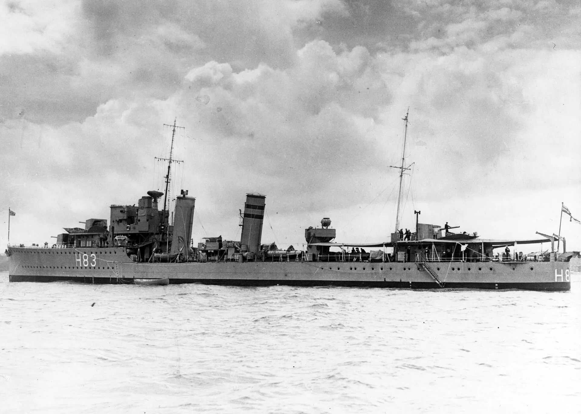 The destroyer HMCS St. Laurent at anchor in the Second World War